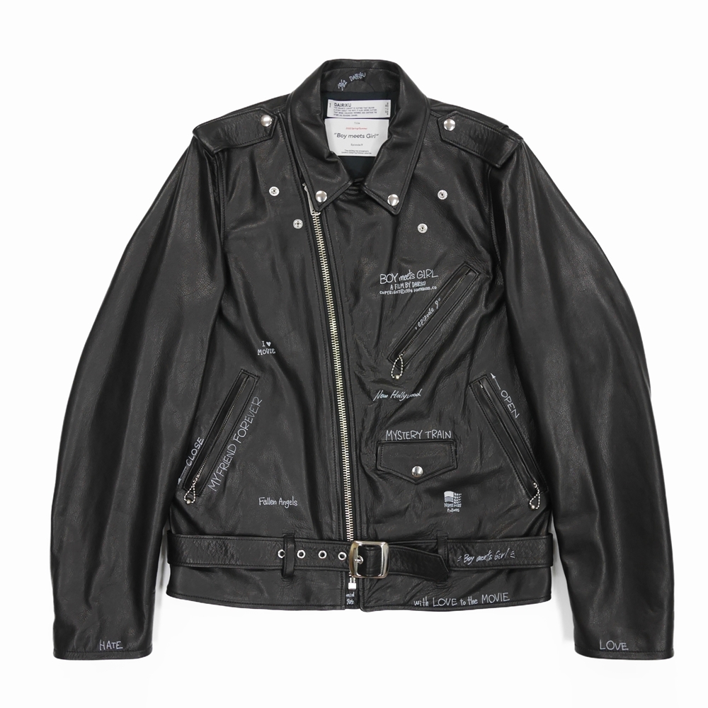 DAIRIKU/Hand Painted Double Leather Jacket（ブラック） 【30%OFF 