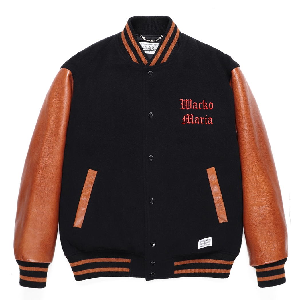 WACKO MARIA/VARSITY JACKET（ブラック/ブラウン）[袖レザースタジャン-22春夏] - JONAS