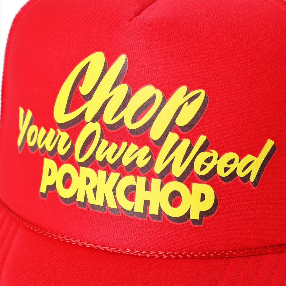 PORKCHOP/CHOP YOUR OWN WOOD CAP（レッド）［メッシュキャップ-22春夏 