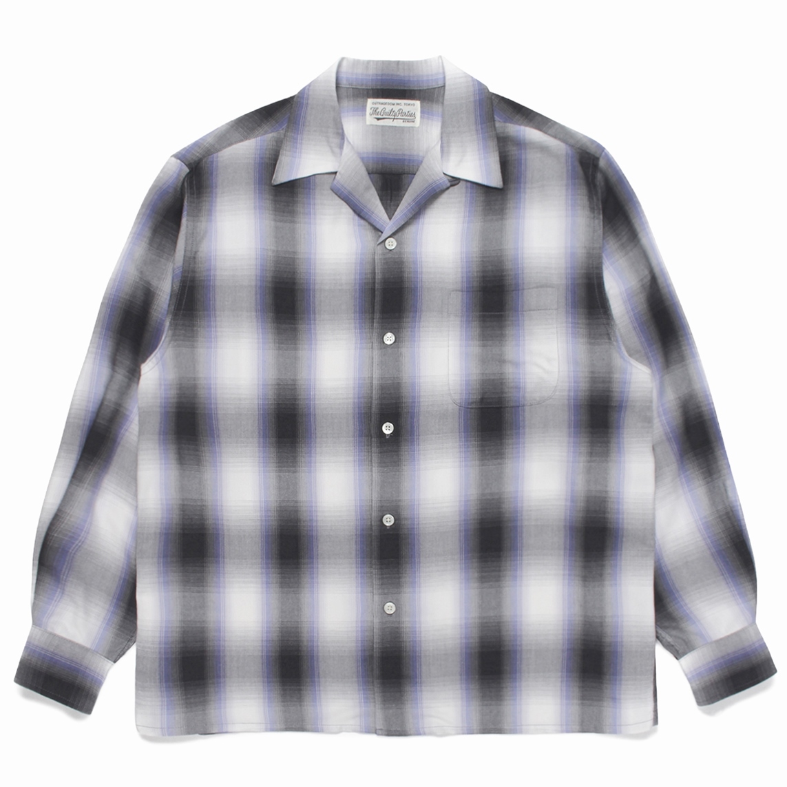 WACKO MARIA/OMBRE CHECK OPEN COLLAR SHIRT L/S（TYPE-1）（PURPLE）[オンブレチェック