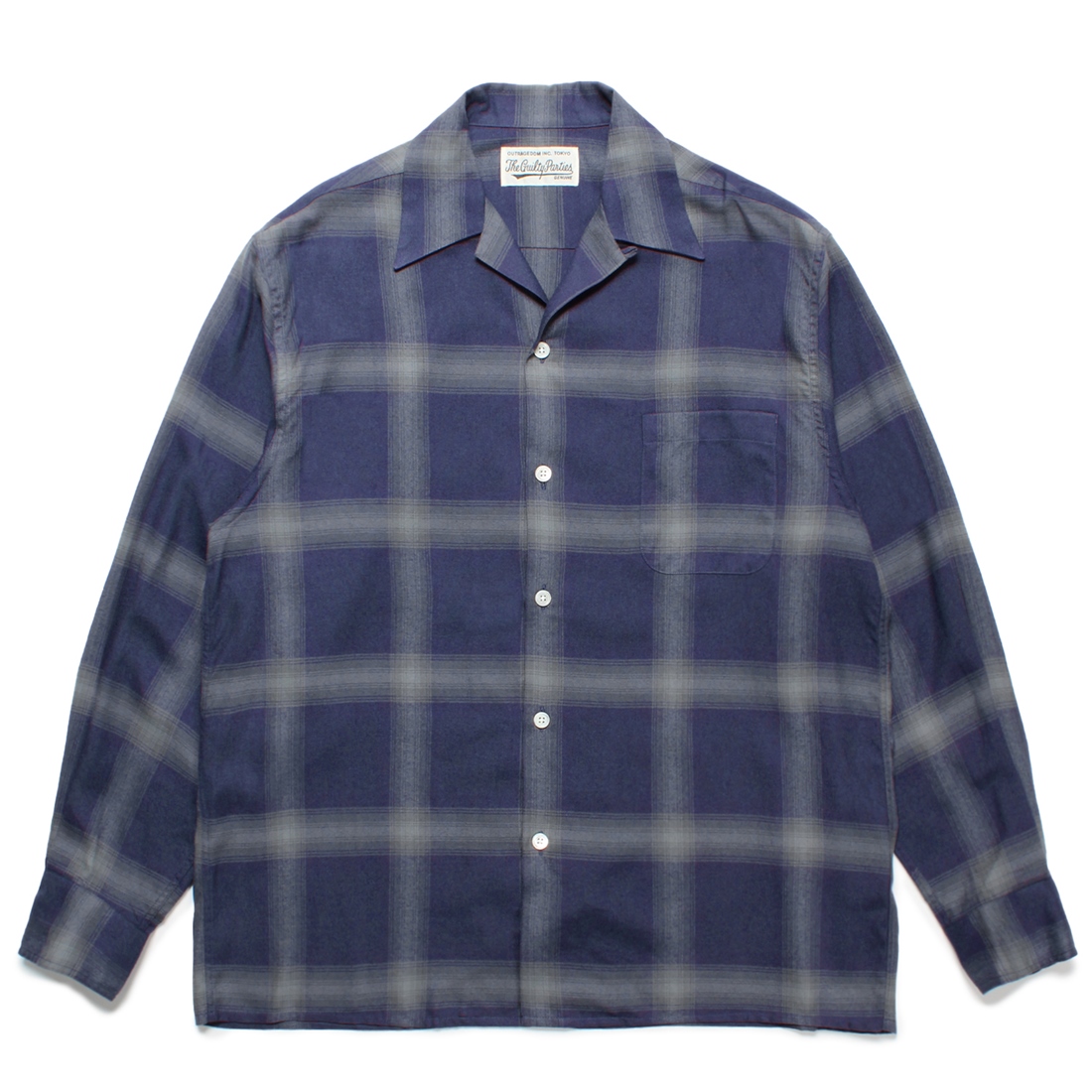 WACKO MARIA/OMBRE CHECK OPEN COLLAR SHIRT L/S（NAVY）［オンブレ