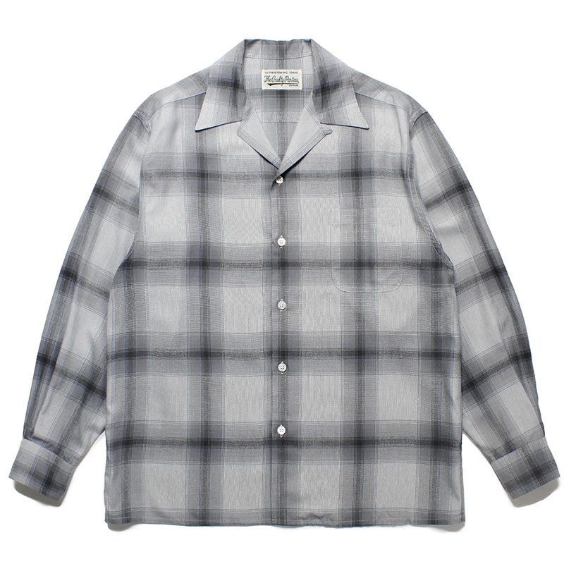 WACKO MARIA/OMBRE CHECK OPEN COLLAR SHIRT L/S（WHITE/BLACK