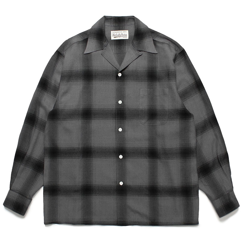 WACKO MARIA/OMBRE CHECK OPEN COLLAR SHIRT L/S（GRAY/BLACK