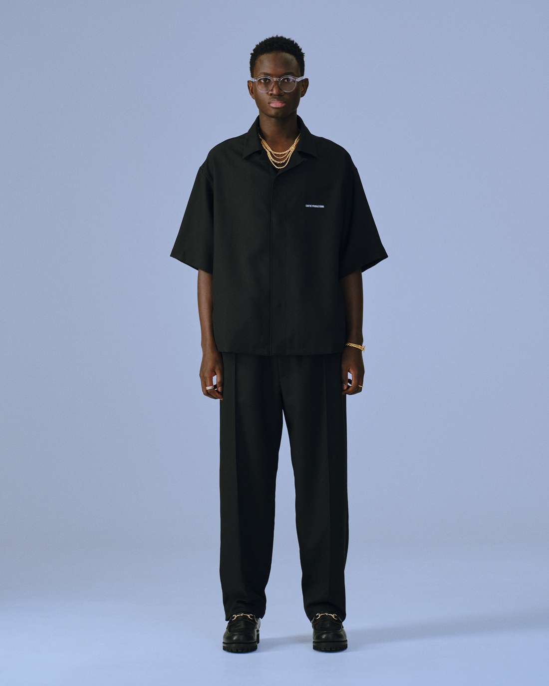 COOTIE PRODUCTIONS/Polyester Twill Fly Front S/S Shirt（Black
