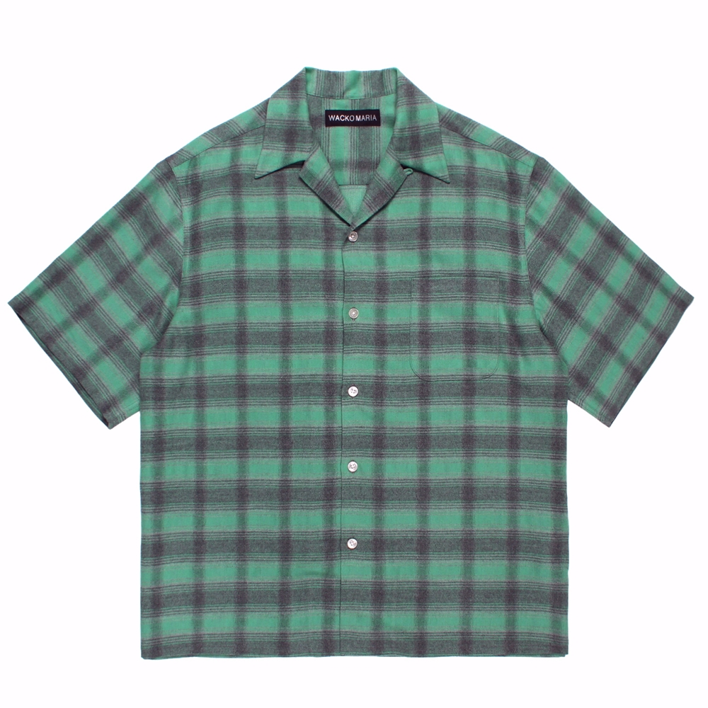 WACKO MARIA/OMBRE CHECK OPEN COLLAR SHIRT（GREEN）［オンブレ