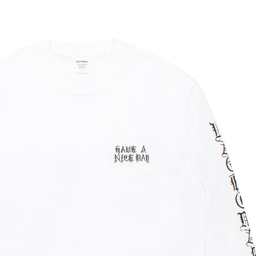 WACKO MARIA/WASHED HEAVY WEIGHT LONG SLEEVE T-SHIRT（WHITE）［刺繍