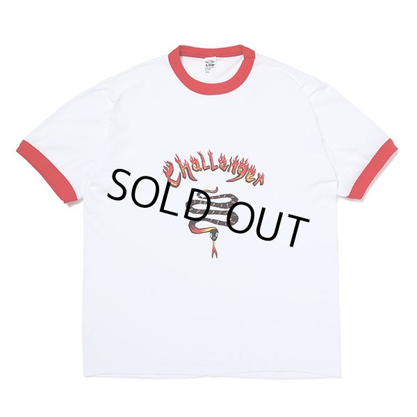 画像1: CHALLENGER/BURNING SNAKE RINGER TEE（WHITE/RED）［リンガーT-23春夏］ (1)