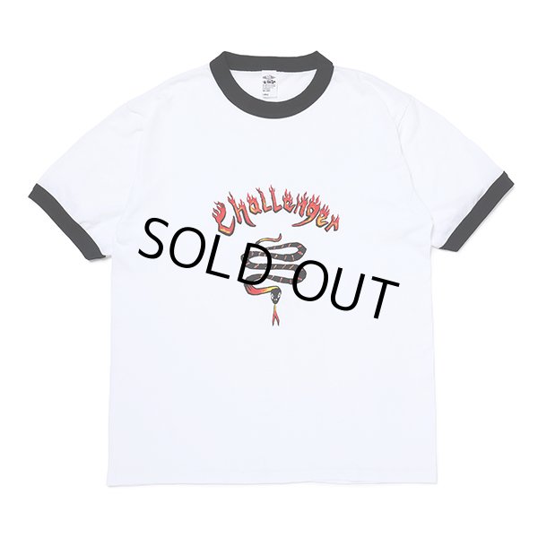 画像1: CHALLENGER/BURNING SNAKE RINGER TEE（WHITE/BLACK）［リンガーT-23春夏］ (1)