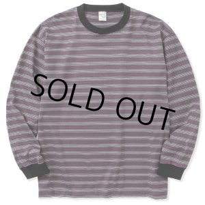 画像: CALEE/Drop shoulder narrow pitch border L/S cutsew（Black/Purple） 【50%OFF】［ドロップショルダーボーダー長袖T-23春夏］