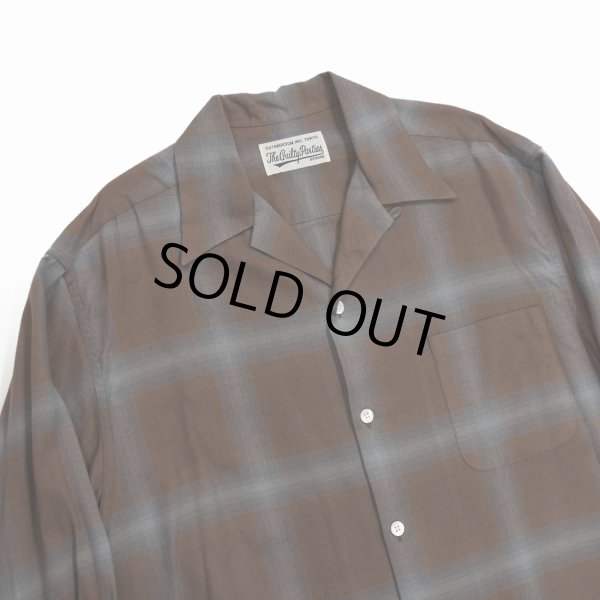 画像2: WACKO MARIA/OMBRE CHECK OPEN COLLAR SHIRT L/S（BROWN）［オンブレチェックオープンカラーシャツ-23春夏］ (2)