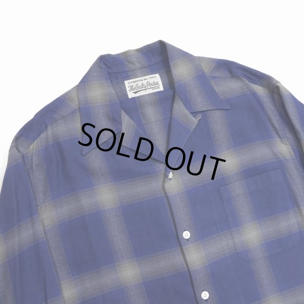 画像2: WACKO MARIA/OMBRE CHECK OPEN COLLAR SHIRT L/S（NAVY）［オンブレチェックオープンカラーシャツ-23春夏］ (2)