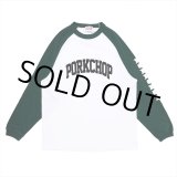 画像: PORKCHOP/COLLEGE RAGLAN L/S TEE（WHITE/GREEN）［ラグラン長袖T-23春夏］