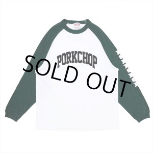 画像: PORKCHOP/COLLEGE RAGLAN L/S TEE（WHITE/GREEN）［ラグラン長袖T-23春夏］