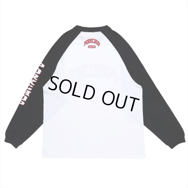 画像2: PORKCHOP/COLLEGE RAGLAN L/S TEE（WHITE/BLACK）［ラグラン長袖T-23春夏］ (2)