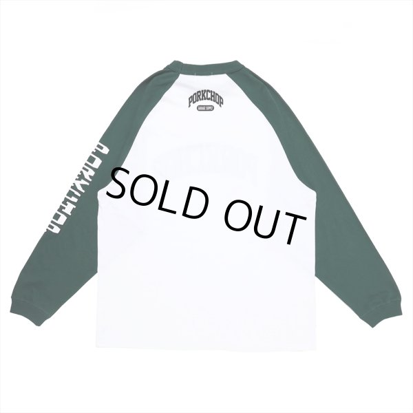 画像2: PORKCHOP/COLLEGE RAGLAN L/S TEE（WHITE/GREEN）［ラグラン長袖T-23春夏］ (2)