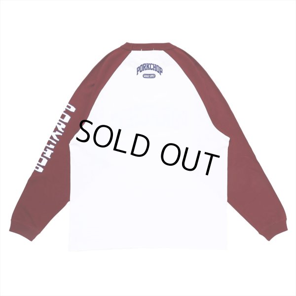 画像2: PORKCHOP/COLLEGE RAGLAN L/S TEE（WHITE/BURGUNDY）［ラグラン長袖T-23春夏］ (2)