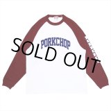 画像: PORKCHOP/COLLEGE RAGLAN L/S TEE（WHITE/BURGUNDY）［ラグラン長袖T-23春夏］