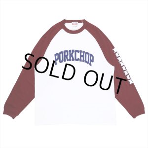 画像: PORKCHOP/COLLEGE RAGLAN L/S TEE（WHITE/BURGUNDY）［ラグラン長袖T-23春夏］