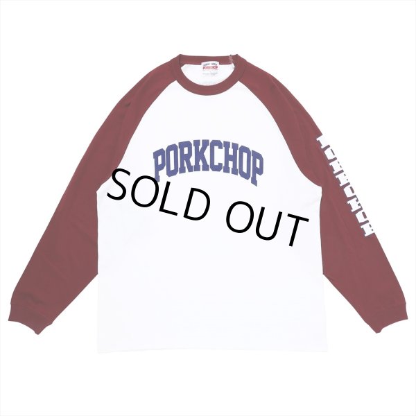 画像1: PORKCHOP/COLLEGE RAGLAN L/S TEE（WHITE/BURGUNDY）［ラグラン長袖T-23春夏］ (1)