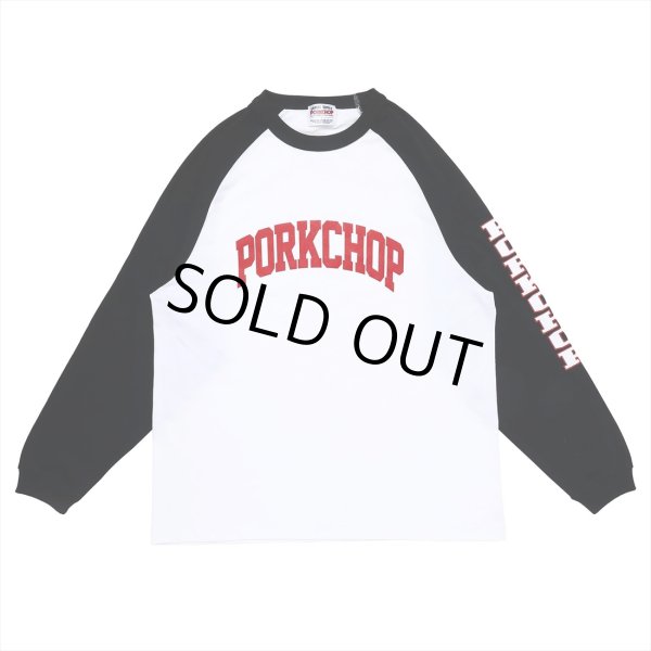 画像1: PORKCHOP/COLLEGE RAGLAN L/S TEE（WHITE/BLACK）［ラグラン長袖T-23春夏］ (1)