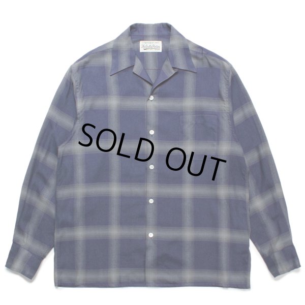 画像1: WACKO MARIA/OMBRE CHECK OPEN COLLAR SHIRT L/S（NAVY）［オンブレチェックオープンカラーシャツ-23春夏］ (1)