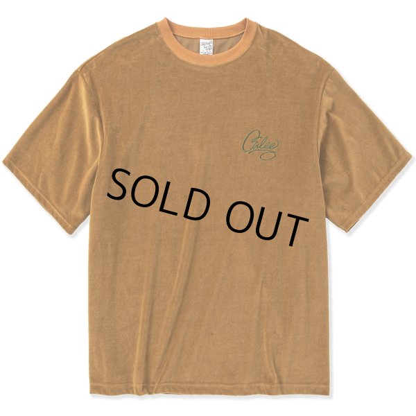 画像1: CALEE/CALEE Logo velour wide shilhouette s/s cutsew（Mustard） 【40%OFF】［ベロアワイドシルエットT-23春夏］ (1)
