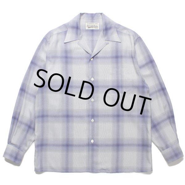 画像1: WACKO MARIA/OMBRE CHECK OPEN COLLAR SHIRT L/S（WHITE/PURPLE）［オンブレチェックオープンカラーシャツ-23春夏］ (1)