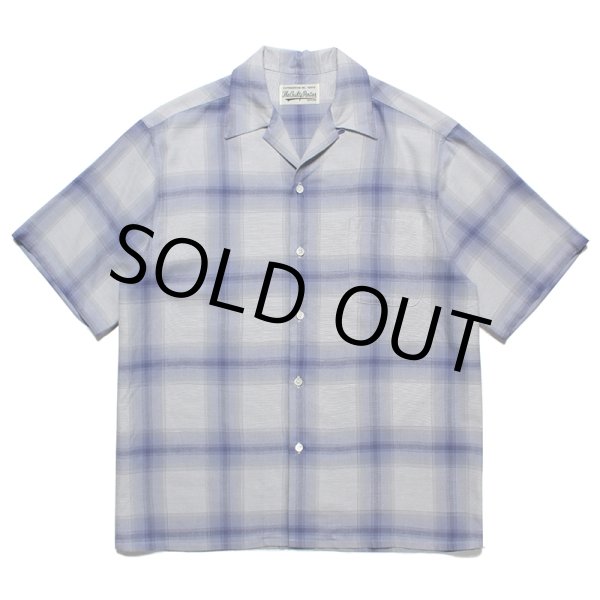 WACKO MARIA/OMBRE CHECK OPEN COLLAR SHIRT（WHITE/PURPLE