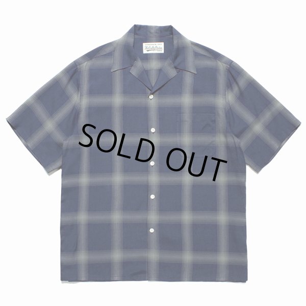 画像1: WACKO MARIA/OMBRE CHECK OPEN COLLAR SHIRT（NAVY）［オンブレチェックオープンカラーシャツ-23春夏］ (1)