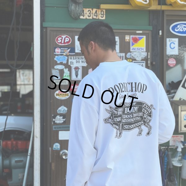 PORKCHOP/PORK BACK L/S TEE(WHITE)[プリント長袖T-23春夏 PORKCHOP/PORK BACK L/S TEE(WHITE)[プリント長袖T-23春夏
