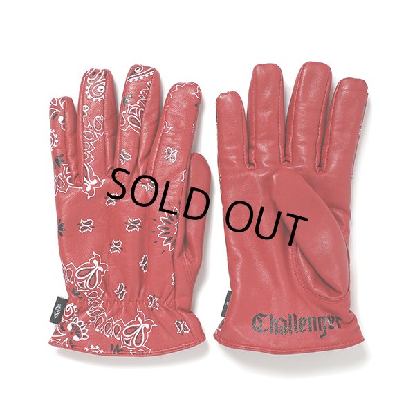 画像1: CHALLENGER/BANDANA LEATHER GLOVE（RED）［バンダナレザーグローブ-23秋冬］ (1)