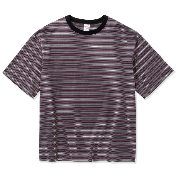 画像1: 【40%OFF】CALEE/Drop shoulder narrow pitch border S/S cutsew（Black/Purple）［ドロップショルダーボーダーT-23春夏］ (1)