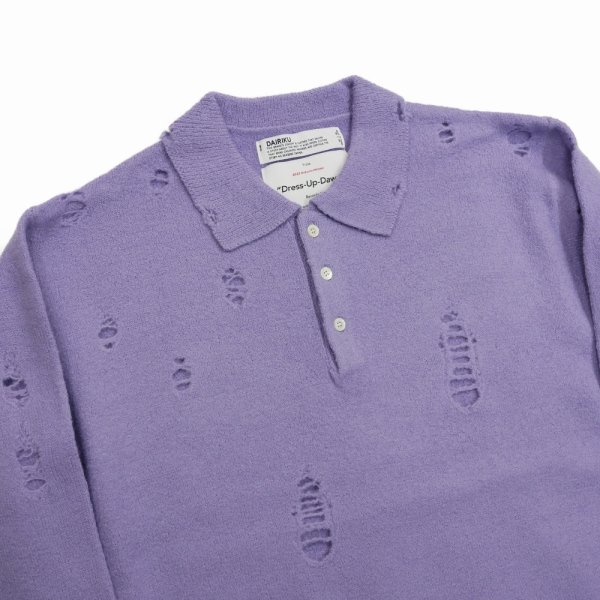 DAIRIKU/Fulling Damage Tite Polo Knit（Purple）［ダメージポロ
