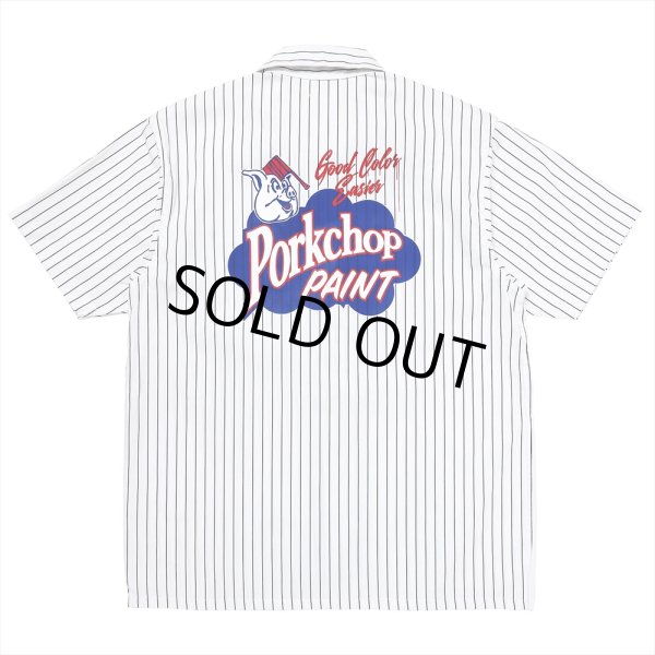 画像2: PORKCHOP/PORKCHOP PAINT STRIPE WORK SHIRT（WHITE/BLACK）［ストライプワークシャツ-23秋冬］ (2)