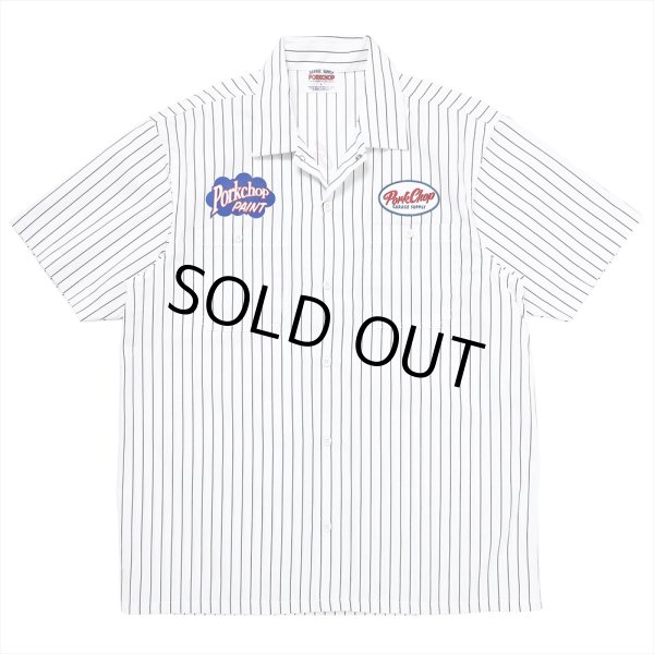 画像1: PORKCHOP/PORKCHOP PAINT STRIPE WORK SHIRT（WHITE/BLACK）［ストライプワークシャツ-23秋冬］ (1)