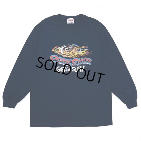 画像1: PORKCHOP/WILD PORK L/S TEE（NAVY）［プリント長袖T-23秋冬］ (1)
