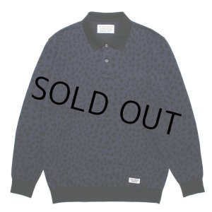 画像: WACKO MARIA/LEOPARD KNIT JACQUARD POLO SHIRT（NAVY）［レオパードジャガードポロシャツ-23秋冬］