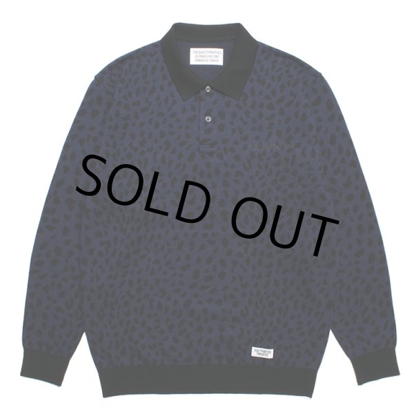 画像1: WACKO MARIA/LEOPARD KNIT JACQUARD POLO SHIRT（NAVY）［レオパードジャガードポロシャツ-23秋冬］ (1)