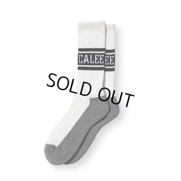 画像1: CALEE/JACQUARD PILE LINE SOCKS（WHITE）［ラインソックス-23秋冬］ (1)