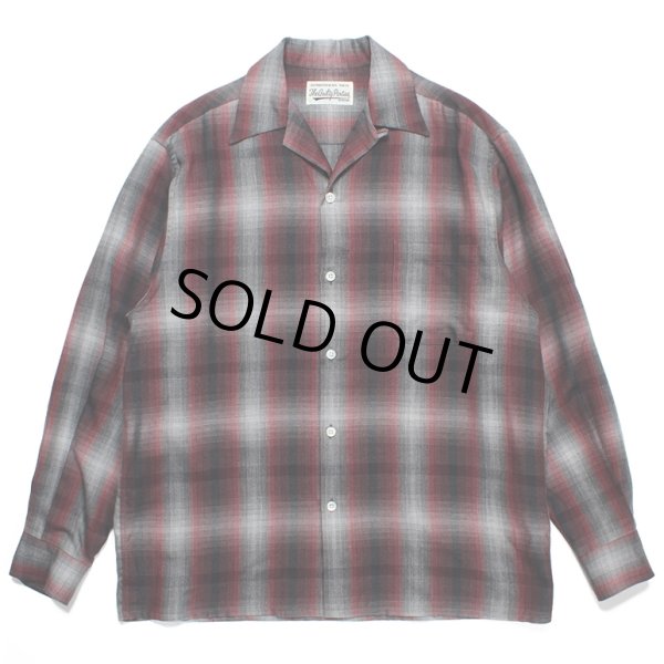 画像1: WACKO MARIA/OMBRE CHECK OPEN COLLAR SHIRT（RED）［オンブレチェックオープンカラーシャツ-23秋冬］ (1)