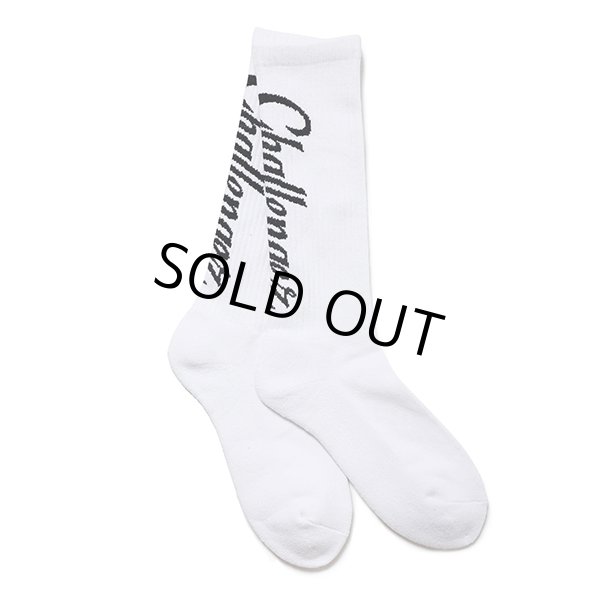 画像1: CHALLENGER/VERTICAL LOGO SOCKS（WHITE）［ヴァーティカルロゴソックス-24春夏］ (1)