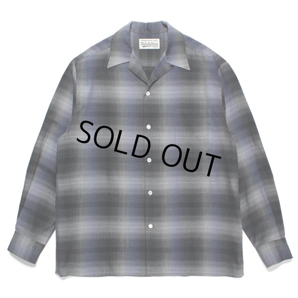 画像1: WACKO MARIA/OMBRE CHECK OPEN COLLAR SHIRT（NAVY）［オンブレチェックオープンカラーシャツ-23秋冬］ (1)