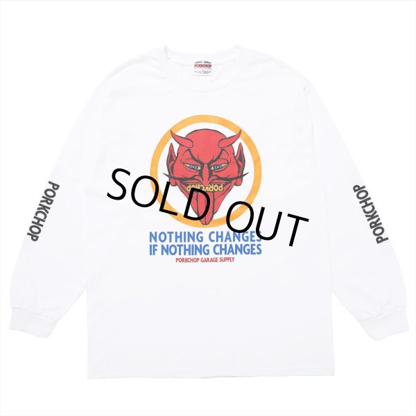画像1: PORKCHOP/NOTHING DEVIL L/S TEE（WHITE）［プリント長袖T-24春夏］ (1)