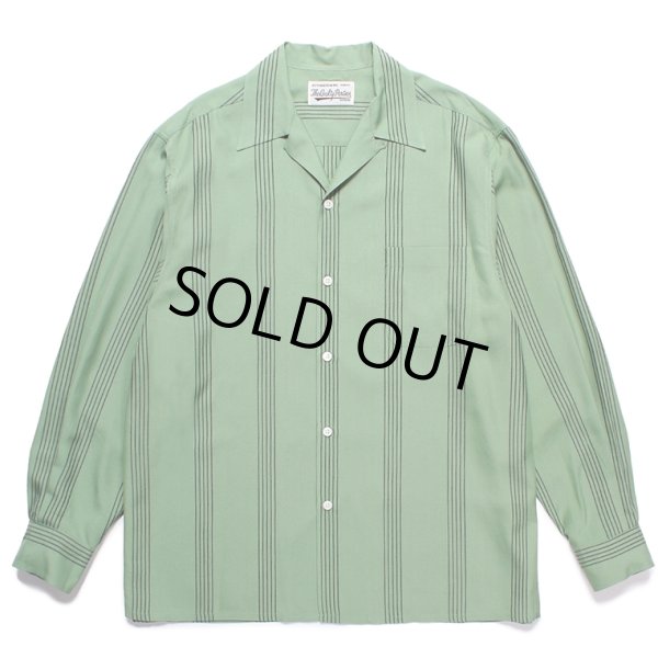 画像1: WACKO MARIA/STRIPED OPEN COLLAR SHIRT（GREEN）［ストライプオープンカラーシャツ-24春夏］ (1)