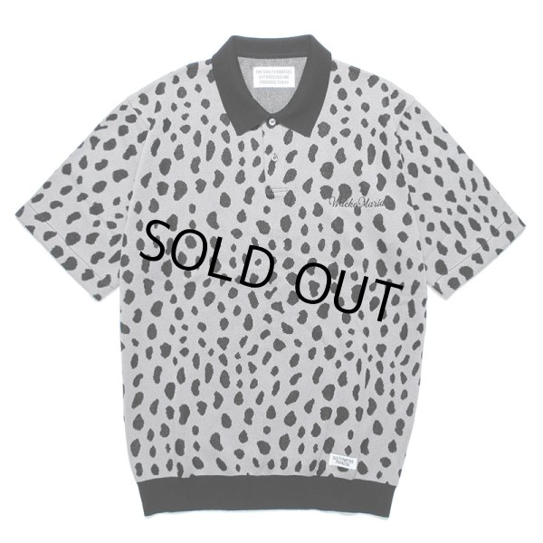 画像1: WACKO MARIA/LEOPARD JACQUARD KNIT POLO SHIRT（GRAY）［レオパードジャガードニットポロシャツ-24春夏］ (1)