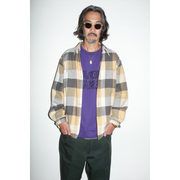 画像2: WACKO MARIA/BLOCK CHECK FLANNEL SHIRT（L-PURPLE）［ブロックチェックフランネルシャツ-24春夏］ (2)