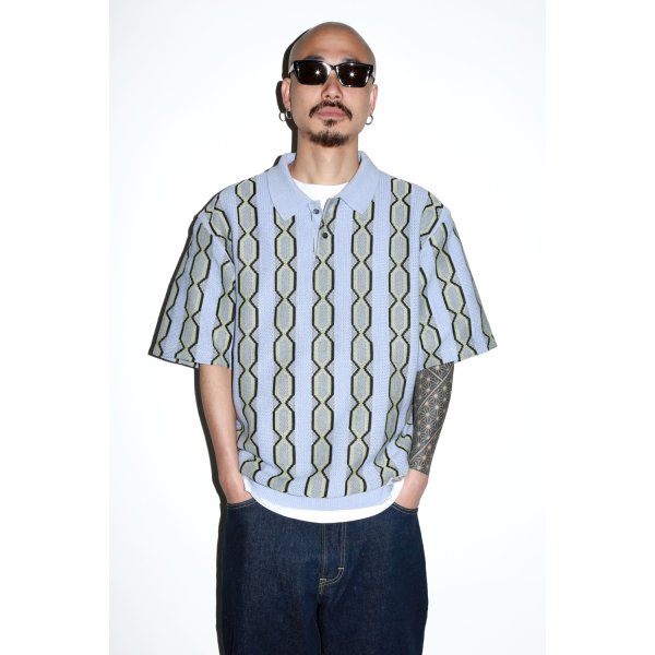 画像2: WACKO MARIA/STRIPED JACQUARD SUMMER KNIT POLO SHIRT（BLUE）［ストライプジャガードサマーニットポロシャツ-24春夏］ (2)