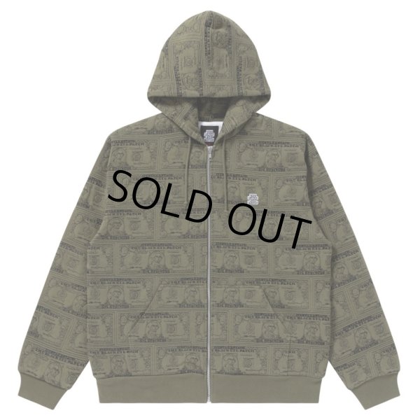 画像1: BlackEyePatch/DOLLAR BILL COVERED ZIP HOODIE（OLIVE） (1)