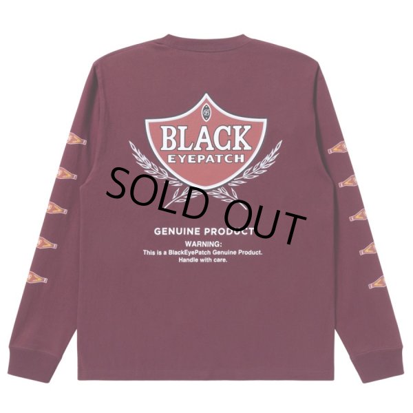 画像1: BlackEyePatch/SWEET CIGAR LABEL L/S TEE（BURGUNDY） (1)