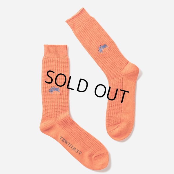 画像1: TIGHTBOOTH/COLLEGE WAFFLE SOCKS（Orange）［ワッフルソックス-24春夏］ (1)